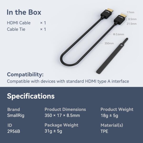 Cable de datos ultrafino HDMI a HDMI 4k (35CM) - Imagen 4