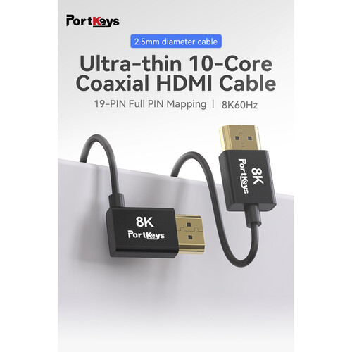 Cable coaxial 50cm ultradelgado de 10 núcleos HDMI 2.1 8K HDMI-HDMI - Imagen 2