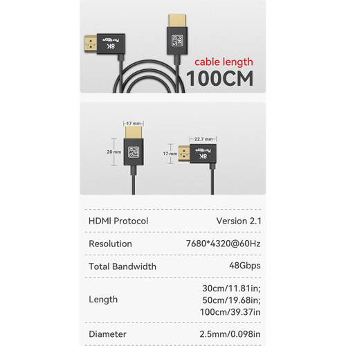 Cable coaxial 50cm ultradelgado de 10 núcleos HDMI 2.1 8K HDMI-HDMI - Imagen 12